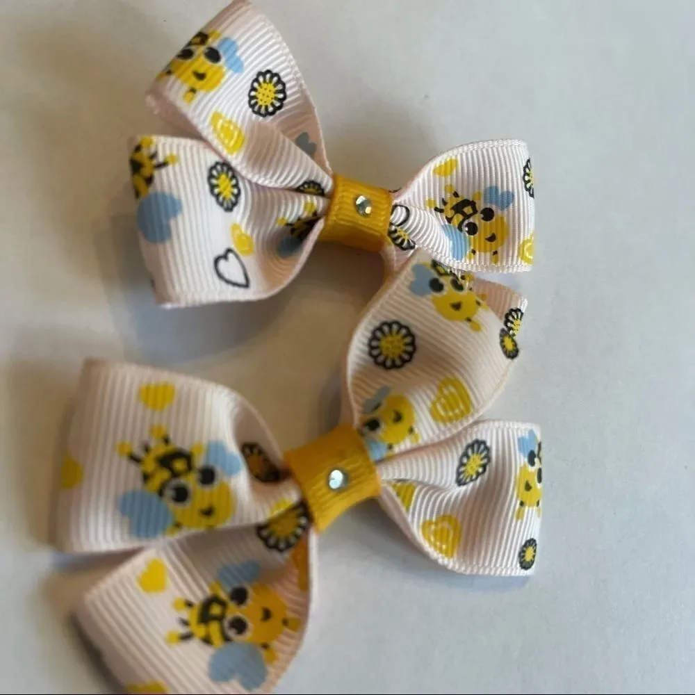 Bow pair hair bows accessories Honey bee love NEW